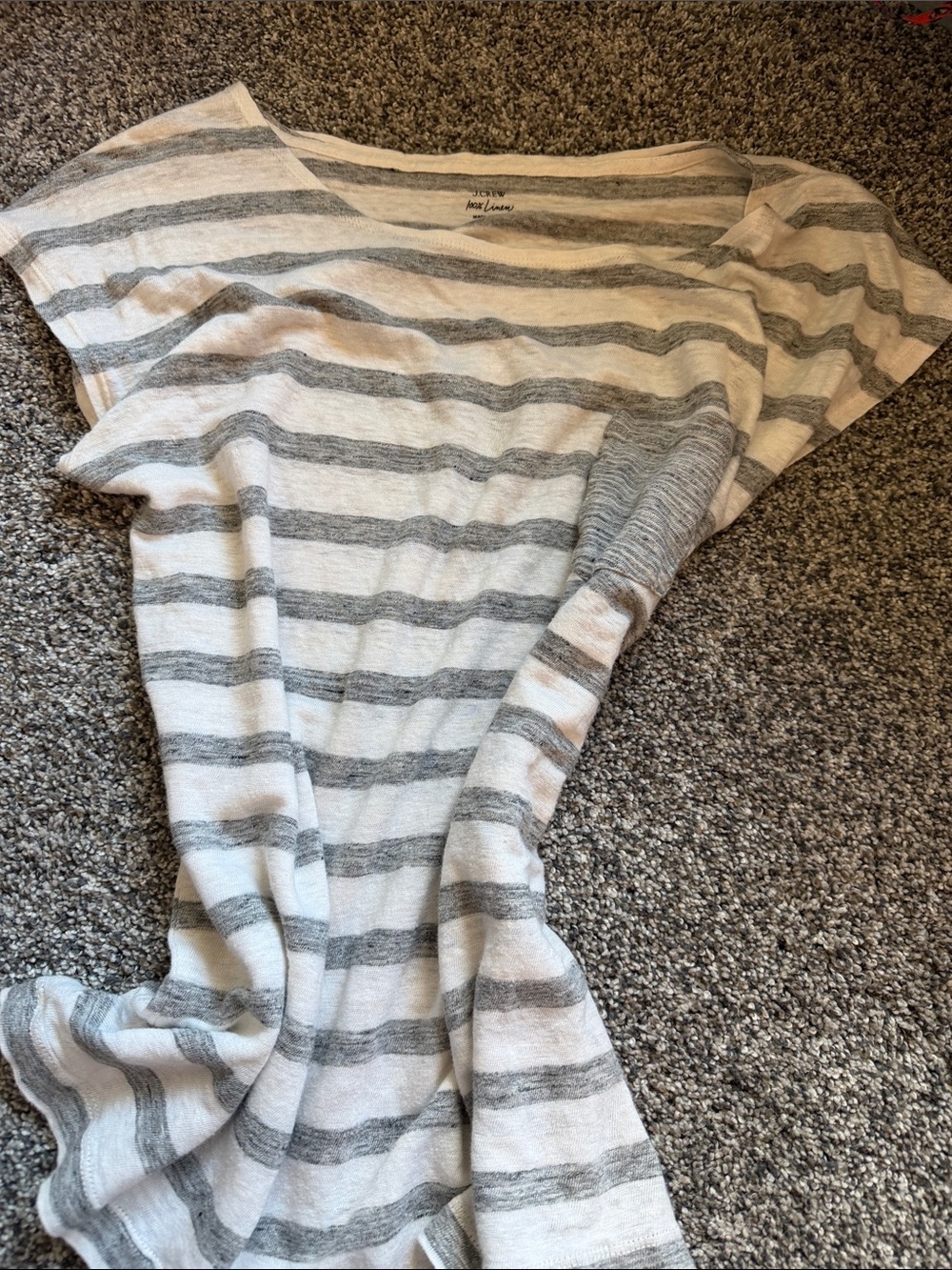J. Crew linen Striped Grey & White Pocket Tee - Picture 4 of 4